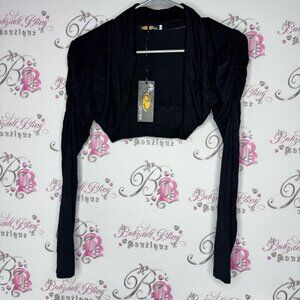 3R streetwear cardigan ruched arm shoulder cinch Black Bolero Shrug BNWT